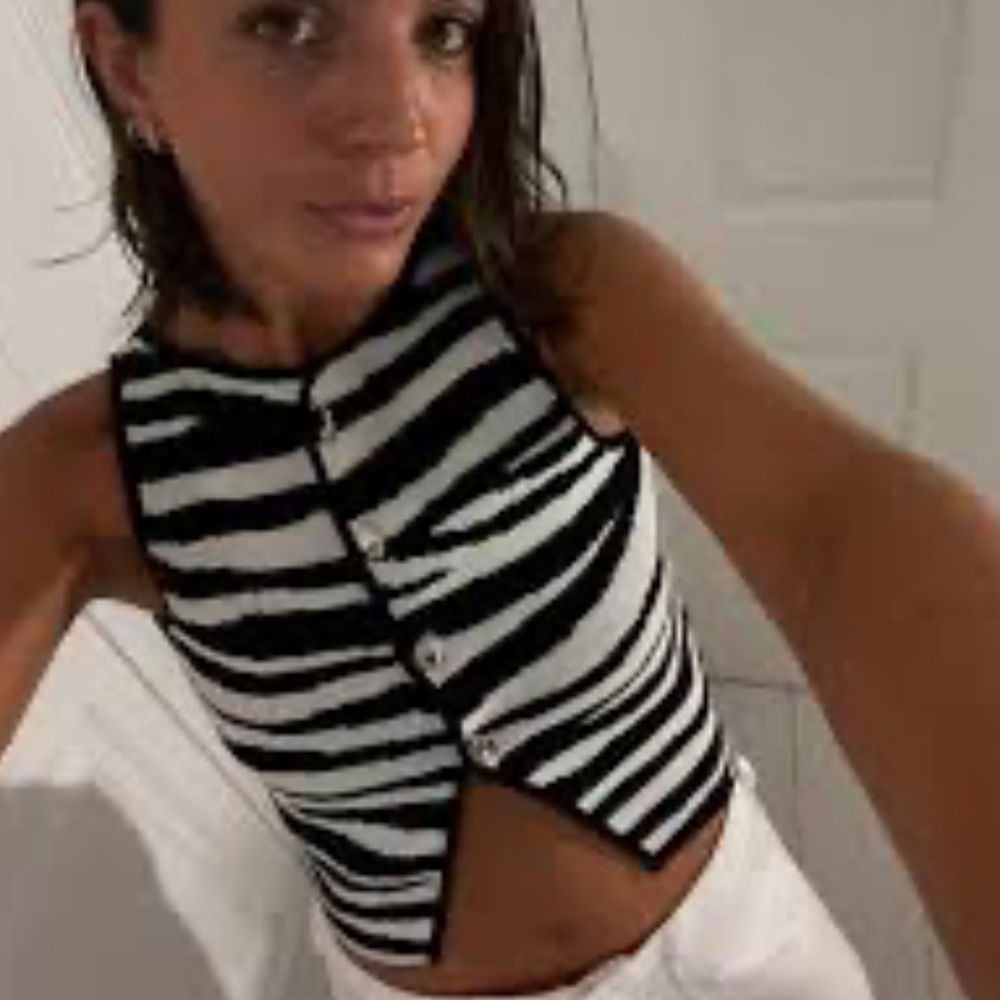 Zara Monochrome Zebra Pattern Sleeveless Blouse